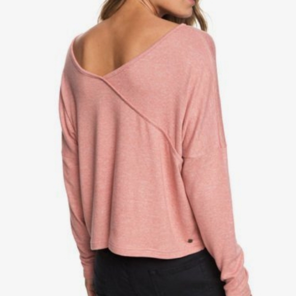 Roxy your time pink casual skater crop sweater long sleeve medium